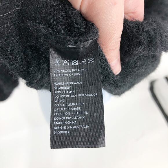 BARDOT Women's Knit Mini Dress Medium Black Bell Sleeve Mock Neck NWOT - Picture 9 of 13